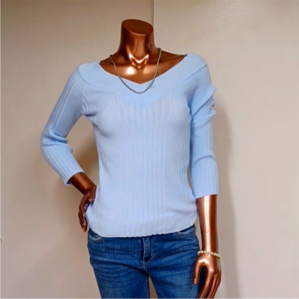 NWOT⛱️Our Time - Baby Blue Cable/Ribbed Knit Top - L